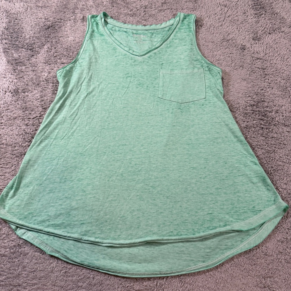 Grace & Lace Womens V-Neck Pocket Tank Top Size S Green Burnout High Low Hem